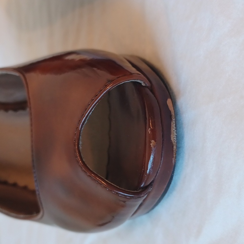 3/$25 SALE Candies Peep Toe Platform Heel Brown Tortoise Patent Leather Womens 6 - Picture 8 of 14
